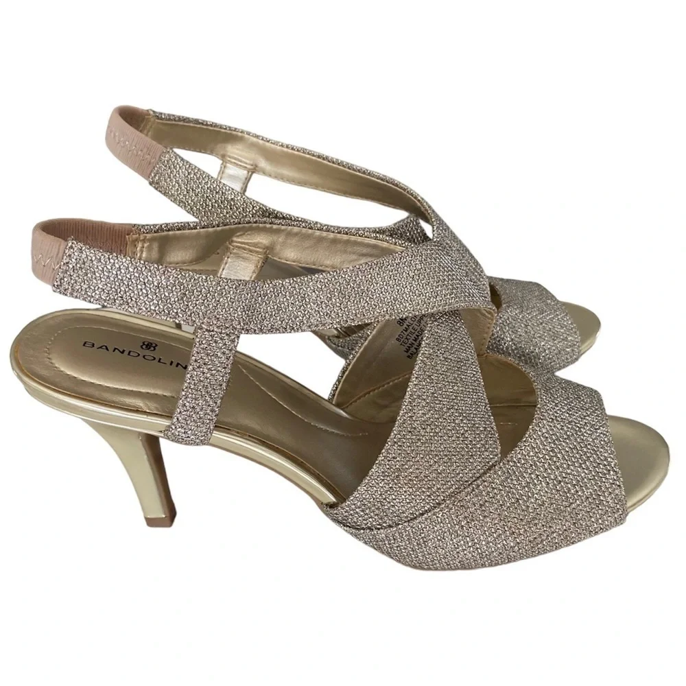 BANDOLINO Malorie Slingback Heels Wish Bone Peep Toe Gold Sparkle Women Size 8